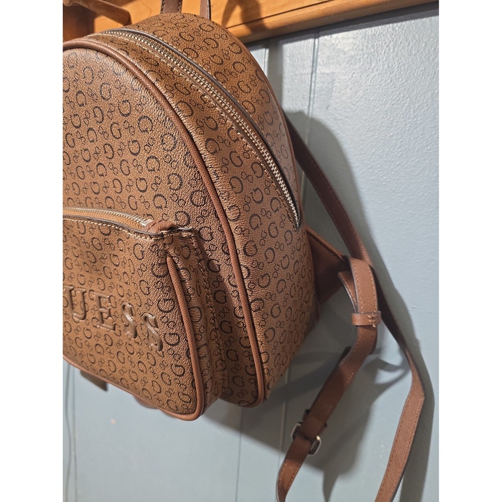 Guess Brown Logo Pattern Mini Backpack - Picture 4 of 11